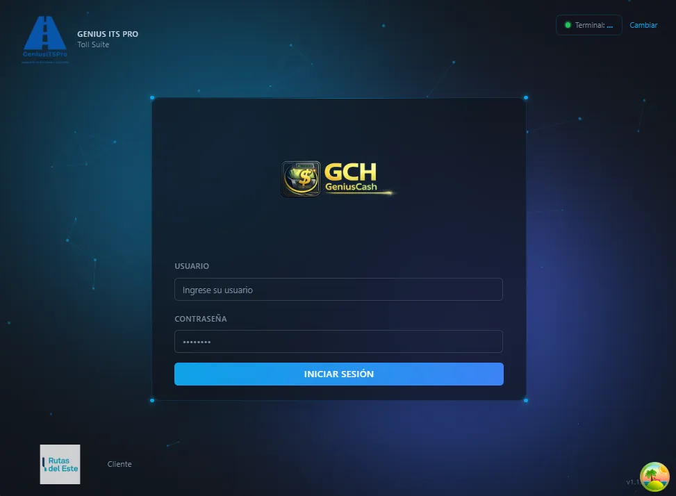 Pantalla de GeniusCash (GCH) para la declaración de valores de un turno