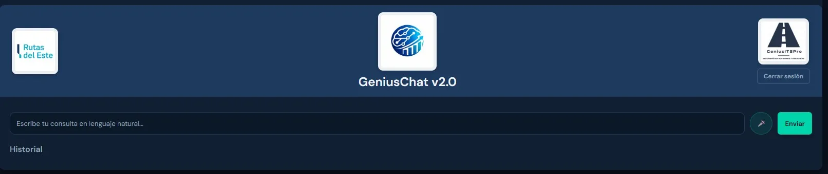 Interfaz conversacional de GeniusChat con una consulta operacional en lenguaje natural